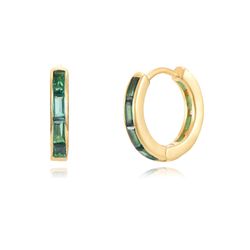 Pendientes Plata Dorada Mujer 13mm PEZ0973DOZV Aro Circonitas Verdes