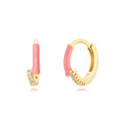 Pendientes Plata Dorada Mujer 13mm PEZ1255DOCL Aro Enamel Coral