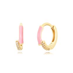 Pendientes Plata Dorada Mujer 13mm PEZ1255DOEP Aro Enamel Rosa