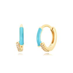 Pendientes Plata Dorada Mujer 13mm PEZ1255DOET Aro Enamel Turquesa