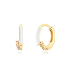Pendientes Plata Dorada Mujer 13mm PEZ1255DOEW Aro Enamel Blanco