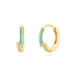 Pendientes Plata Dorada Mujer 13mm PEZ1255DOME Aro Enamel Mint Green