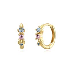 Pendientes Plata Dorada Mujer 13mm PEZ1285DOVA Aro Circonitas Multicolor & Símil Ópalo