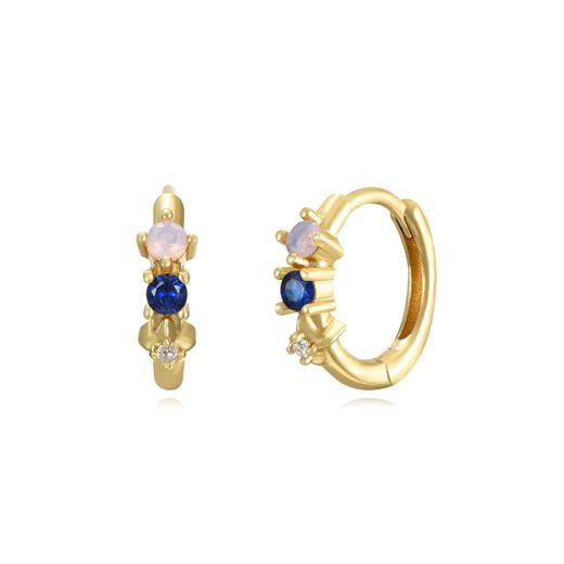 Pendientes Plata Dorada Mujer 13mm PEZ1285DOZA Aro Circonitas Multicolor & Símil Ópalo