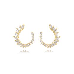 Pendientes Plata Dorada Mujer 13mm PEZ1385DO Corona Circonitas