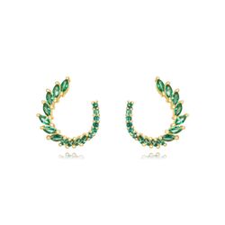 Pendientes Plata Dorada Mujer 13mm PEZ1385DOZV Corona Circonitas Verdes