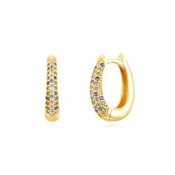 Pendientes Plata Dorada Mujer 13mm PEZ1419DOVA Aro Circonitas Multicolor