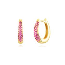 Pendientes Plata Dorada Mujer 13mm PEZ1419DOZR Aro Circonitas Rubí