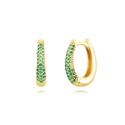 Pendientes Plata Dorada Mujer 13mm PEZ1419DOZV Aro Circonitas Verdes
