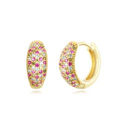 Pendientes Plata Dorada Mujer 13mm PEZ1473DOVA Aro Circonitas Multicolor