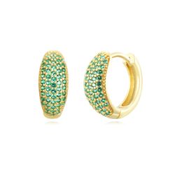 Pendientes Plata Dorada Mujer 13mm PEZ1473DOZV Aro Circonitas Verdes