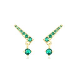 Pendientes Plata Dorada Mujer 13mm PEZ1474DOZV Circonitas Verdes