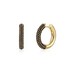 Pendientes Plata Dorada Mujer 14,5mm PEZ0776DOBK14 Aro Circonitas Negras