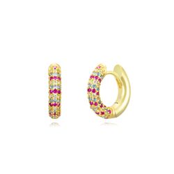 Pendientes Plata Dorada Mujer 14,5mm PEZ0776DOMT14 Aro Circonitas Multicolor