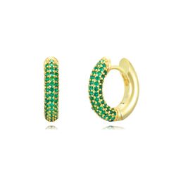 Pendientes Plata Dorada Mujer 14,5mm PEZ0776DOZV14 Aro Circonitas Verdes