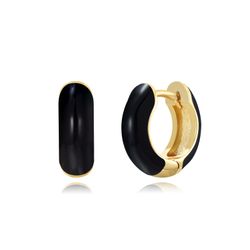 Pendientes Plata Dorada Mujer 14mm PEL1135DOEN Aro Enamel Negro