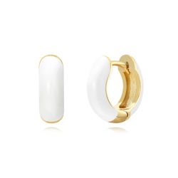 Pendientes Plata Dorada Mujer 14mm PEL1135DOEW Aro Enamel Blanco