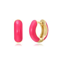 Pendientes Plata Dorada Mujer 14mm PEL1135DOHP Aro Enamel Hot Pink
