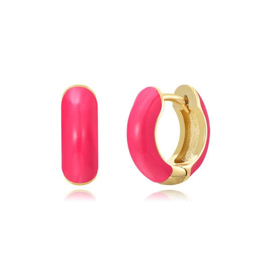Pendientes Plata Dorada Mujer 14mm PEL1135DOHP Aro Enamel Hot Pink