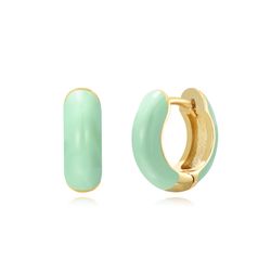 Pendientes Plata Dorada Mujer 14mm PEL1135DOME Aro Enamel Menta