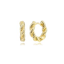 Pendientes Plata Dorada Mujer 14mm PEL1244DOXX14 Aro Trenzado En Brillo