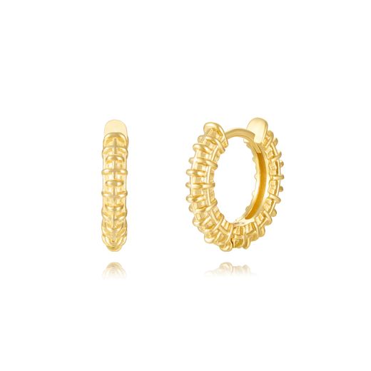 Pendientes Plata Dorada Mujer 14mm PEL1254DO Aro Engranaje En Brillo