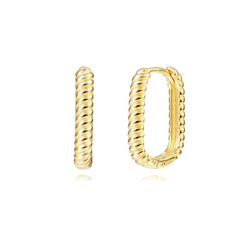 Pendientes Plata Dorada Mujer 14mm PEL1258DO14 Aro Rectangular En Brillo