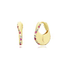 Pendientes Plata Dorada Mujer 14mm PEZ1470DOVA Aro Circonitas Multicolor