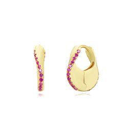 Pendientes Plata Dorada Mujer 14mm PEZ1470DOZR Aro Circonitas Rubí