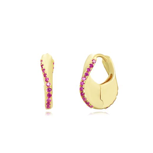 Pendientes Plata Dorada Mujer 14mm PEZ1470DOZR Aro Circonitas Rubí