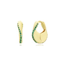 Pendientes Plata Dorada Mujer 14mm PEZ1470DOZV Aro Circonitas Verdes