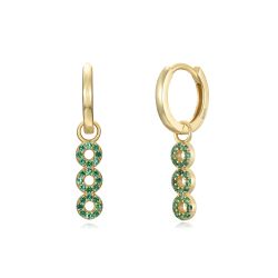 Pendientes Plata Dorada Mujer 15,5mm PEZ1369DOZV Aro Colgante Circonitas Verdes