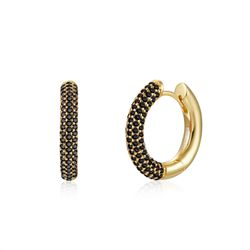 Pendientes Plata Dorada Mujer 16,5mm PEZ0776DOBK16 Aro Circonitas Negras