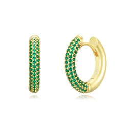 Pendientes Plata Dorada Mujer 16,5mm PEZ0776DOZV16 Aro Circonitas Verdes