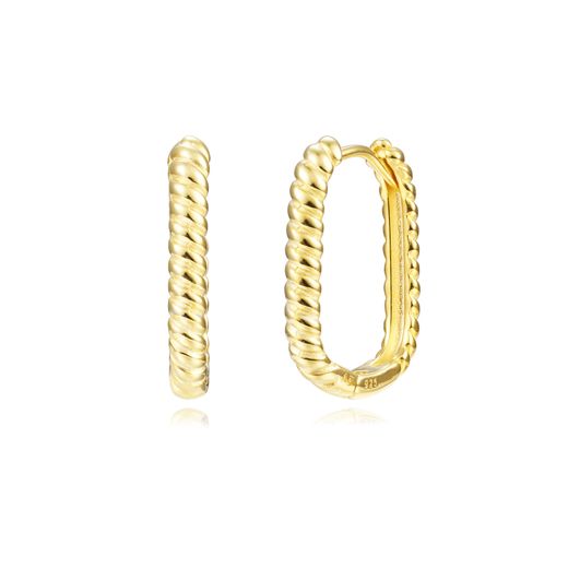 Pendientes Plata Dorada Mujer 16mm PEL1258DO16 Aro Rectangular En Brillo