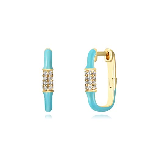 Pendientes Plata Dorada Mujer 17mm PEZ1201DOET Aro Rectangular Enamel Turquesa