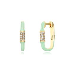 Pendientes Plata Dorada Mujer 17mm PEZ1201DOME Aro Rectangular Enamel Mint Green