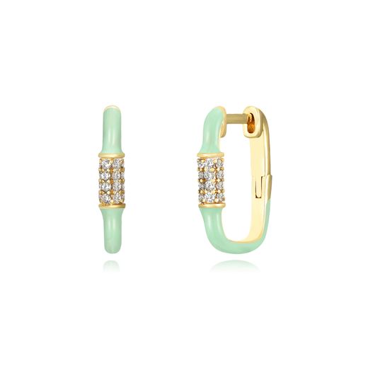 Pendientes Plata Dorada Mujer 17mm PEZ1201DOME Aro Rectangular Enamel Mint Green