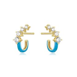 Pendientes Plata Dorada Mujer 17mm PEZ1435DOET Circonitas Enamel Turquesa