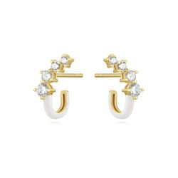Pendientes Plata Dorada Mujer 17mm PEZ1435DOEW Circonitas Enamel Blanco