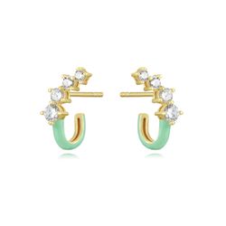 Pendientes Plata Dorada Mujer 17mm PEZ1435DOME Circonitas Enamel Menta