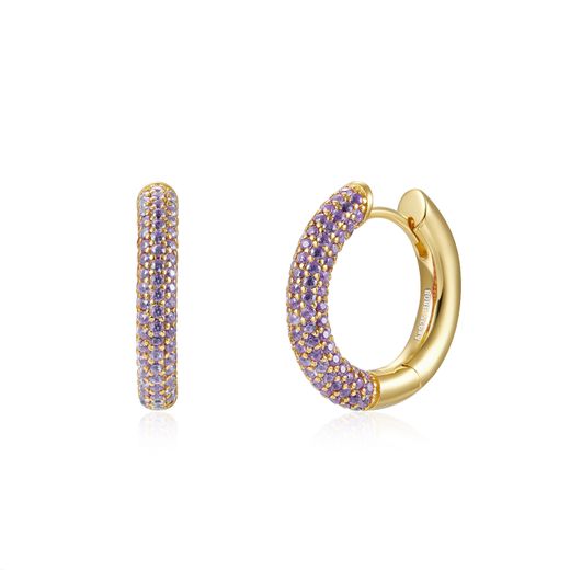 Pendientes Plata Dorada Mujer 18,5mm PEZ0776DOAM18 Aro Circonitas Amatista