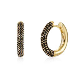 Pendientes Plata Dorada Mujer 18,5mm PEZ0776DOBK18 Aro Circonitas Negras