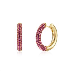 Pendientes Plata Dorada Mujer 18,5mm PEZ0776DORU18 Aro Circonitas Rubí