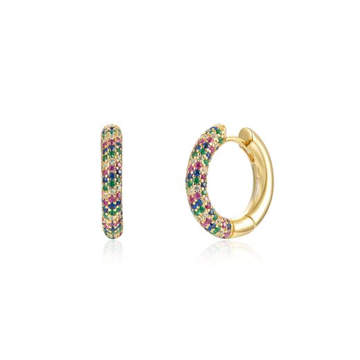 Pendientes Plata Dorada Mujer 18,5mm PEZ0776DOVA18 Aro Circonitas Multicolor