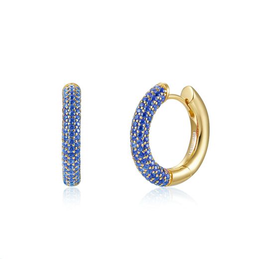 Pendientes Plata Dorada Mujer 18,5mm PEZ0776DOZA18 Aro Circonitas Azules