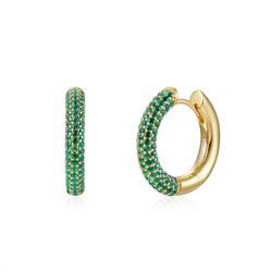 Pendientes Plata Dorada Mujer 18,5mm PEZ0776DOZV18 Aro Circonitas Verdes
