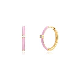 Pendientes Plata Dorada Mujer 18mm PEZ0949DOEP Aro Enamel Rosa Circonita