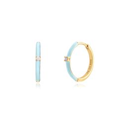 Pendientes Plata Dorada Mujer 18mm PEZ0949DOET Aro Enamel Turquesa Circonita