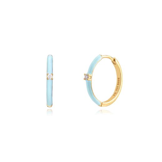 Pendientes Plata Dorada Mujer 18mm PEZ0949DOET Aro Enamel Turquesa Circonita